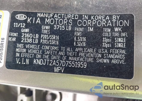 2013 Kia Soul из США, поврежденный, VIN KNDJT2A57D7551959